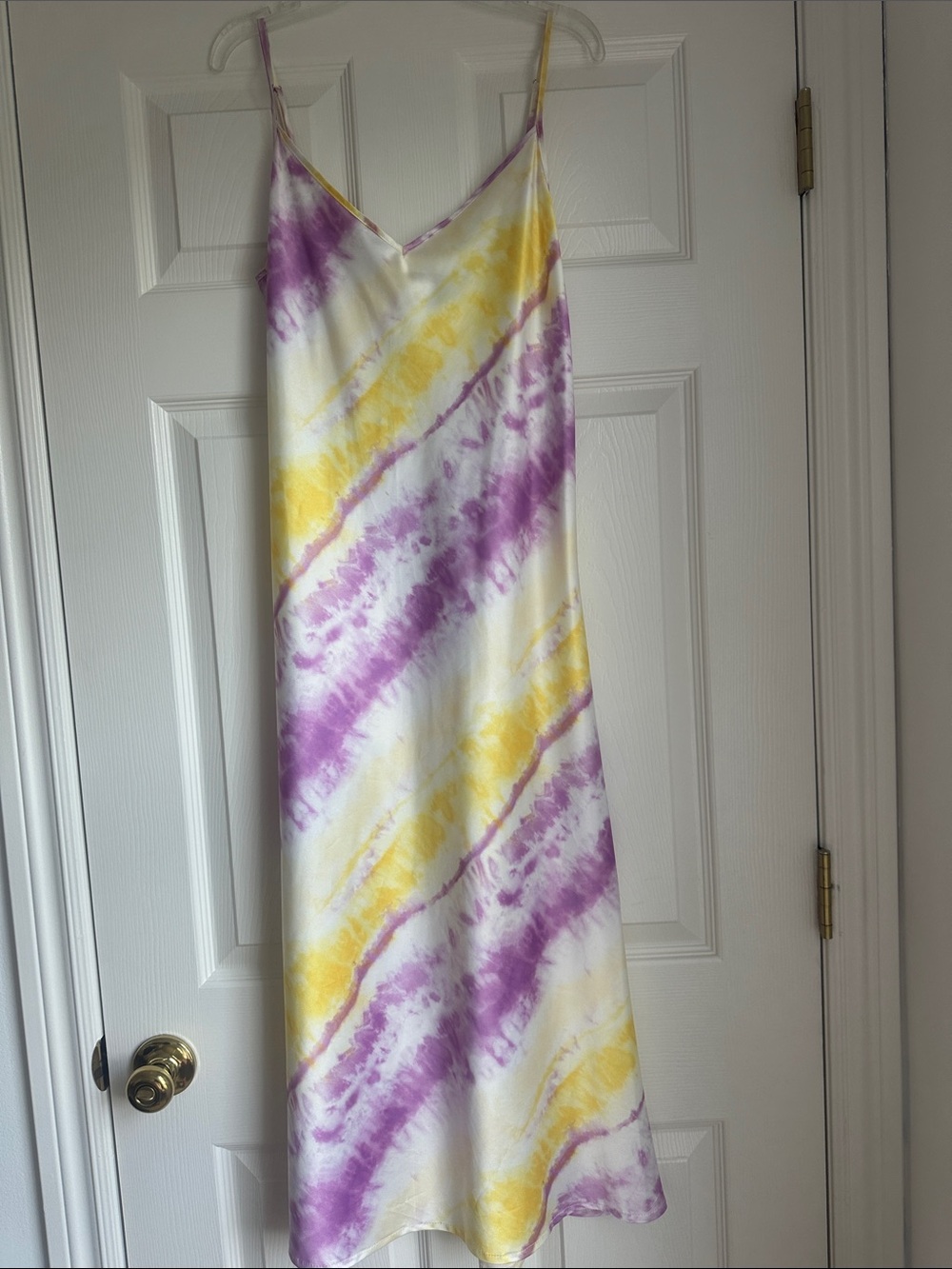 Bershka Yellow & Purple Tie-Dye V-Neck Maxi Slip Dress